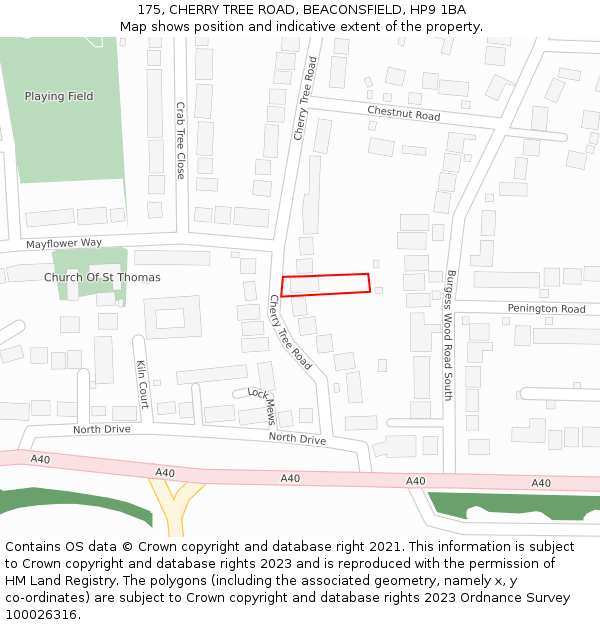 175, CHERRY TREE ROAD, BEACONSFIELD, HP9 1BA: Location map and indicative extent of plot