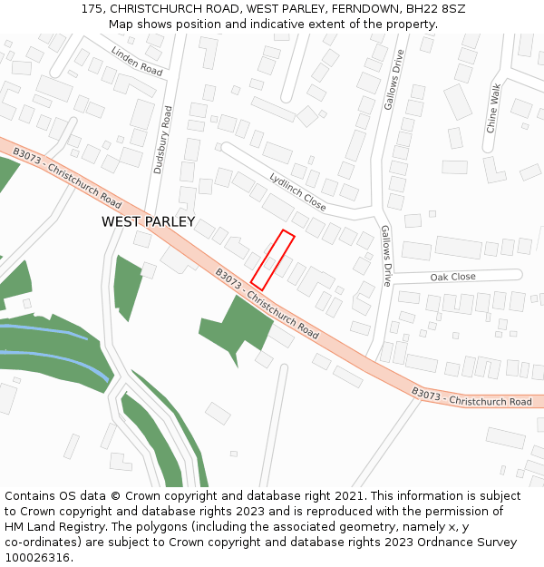 175, CHRISTCHURCH ROAD, WEST PARLEY, FERNDOWN, BH22 8SZ: Location map and indicative extent of plot