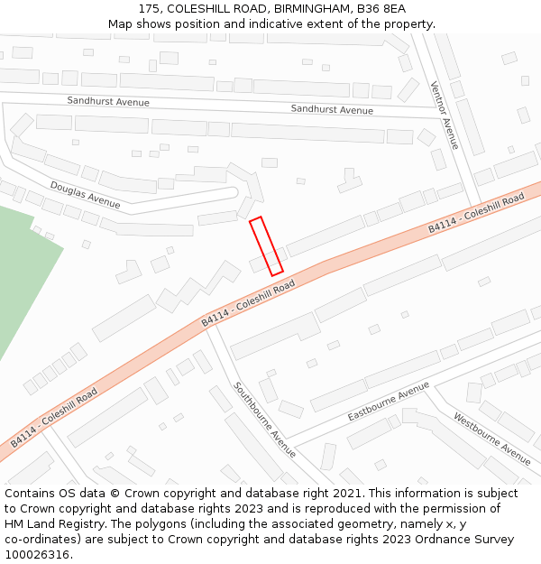 175, COLESHILL ROAD, BIRMINGHAM, B36 8EA: Location map and indicative extent of plot