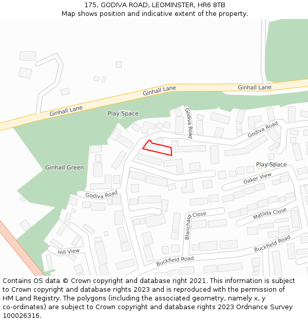 175, GODIVA ROAD, LEOMINSTER, HR6 8TB: Location map and indicative extent of plot