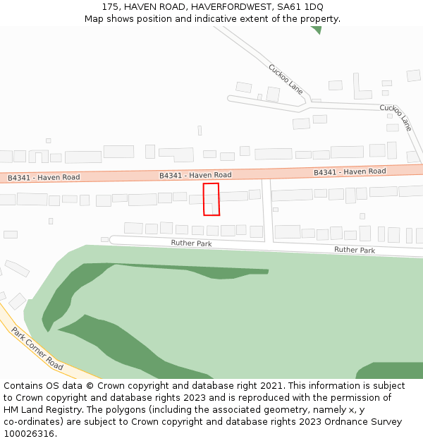 175, HAVEN ROAD, HAVERFORDWEST, SA61 1DQ: Location map and indicative extent of plot