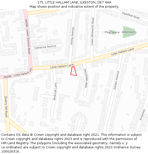 175, LITTLE HALLAM LANE, ILKESTON, DE7 4AA: Location map and indicative extent of plot