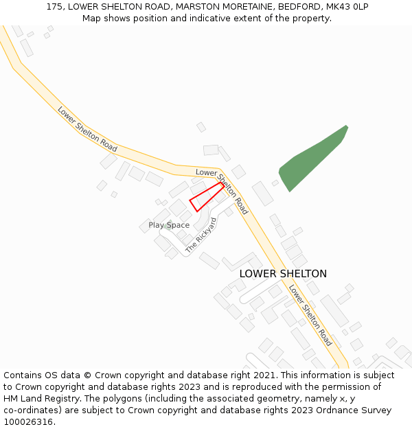 175, LOWER SHELTON ROAD, MARSTON MORETAINE, BEDFORD, MK43 0LP: Location map and indicative extent of plot