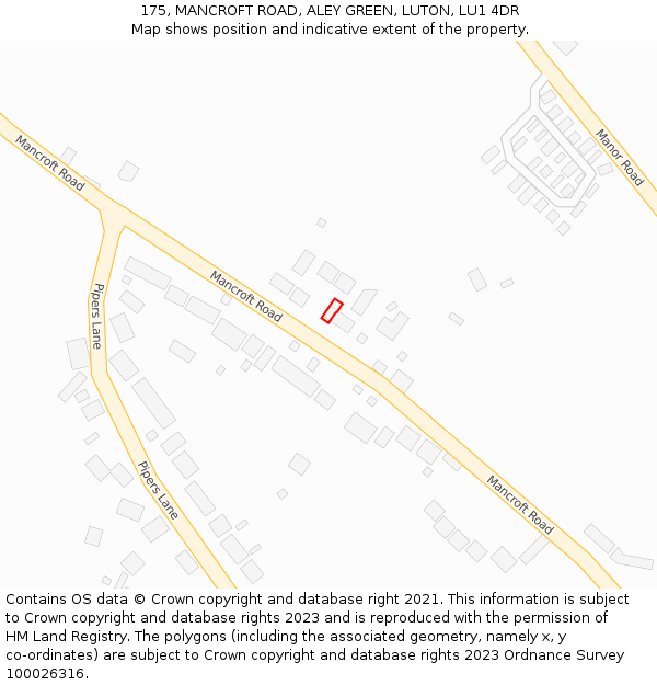 175, MANCROFT ROAD, ALEY GREEN, LUTON, LU1 4DR: Location map and indicative extent of plot