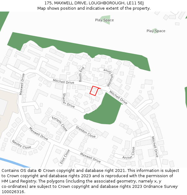 175, MAXWELL DRIVE, LOUGHBOROUGH, LE11 5EJ: Location map and indicative extent of plot