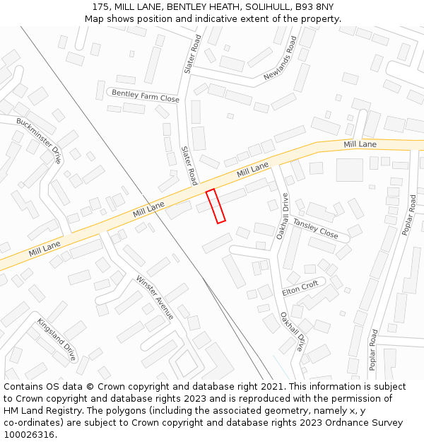 175, MILL LANE, BENTLEY HEATH, SOLIHULL, B93 8NY: Location map and indicative extent of plot