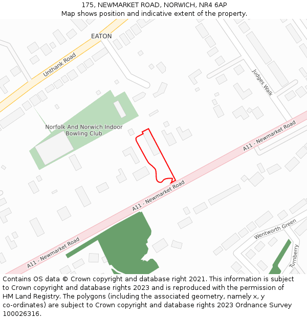 175, NEWMARKET ROAD, NORWICH, NR4 6AP: Location map and indicative extent of plot