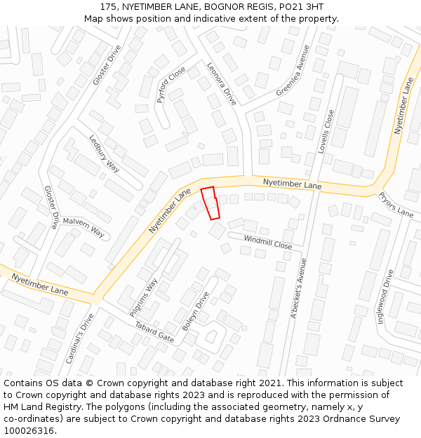 175, NYETIMBER LANE, BOGNOR REGIS, PO21 3HT: Location map and indicative extent of plot