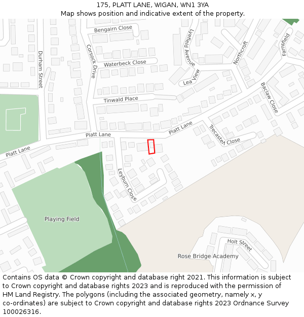 175, PLATT LANE, WIGAN, WN1 3YA: Location map and indicative extent of plot