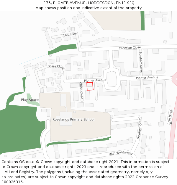 175, PLOMER AVENUE, HODDESDON, EN11 9FQ: Location map and indicative extent of plot