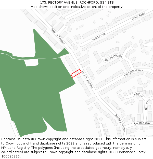 175, RECTORY AVENUE, ROCHFORD, SS4 3TB: Location map and indicative extent of plot