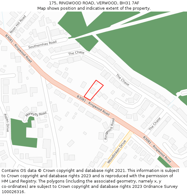 175, RINGWOOD ROAD, VERWOOD, BH31 7AF: Location map and indicative extent of plot