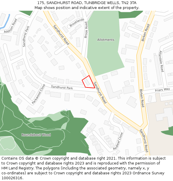 175, SANDHURST ROAD, TUNBRIDGE WELLS, TN2 3TA: Location map and indicative extent of plot