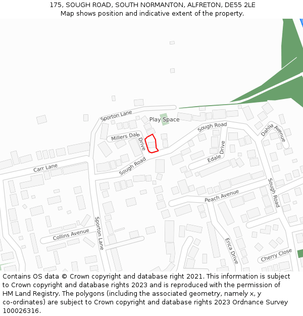175, SOUGH ROAD, SOUTH NORMANTON, ALFRETON, DE55 2LE: Location map and indicative extent of plot