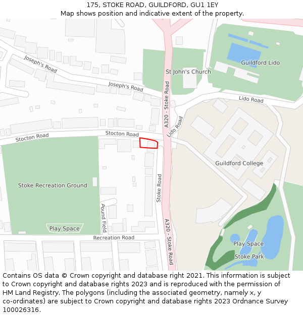 175, STOKE ROAD, GUILDFORD, GU1 1EY: Location map and indicative extent of plot