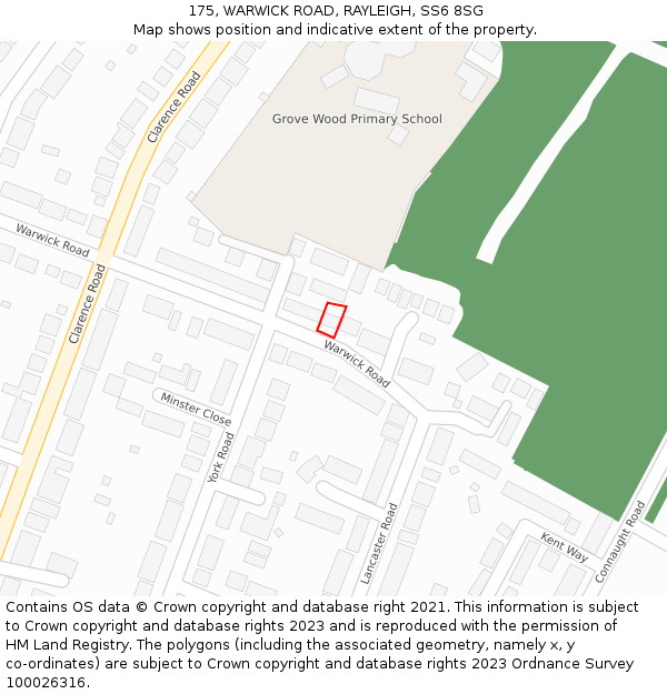 175, WARWICK ROAD, RAYLEIGH, SS6 8SG: Location map and indicative extent of plot