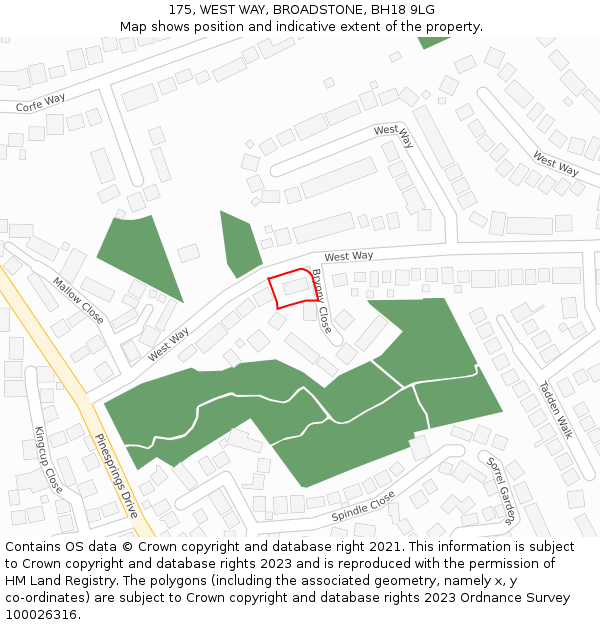 175, WEST WAY, BROADSTONE, BH18 9LG: Location map and indicative extent of plot