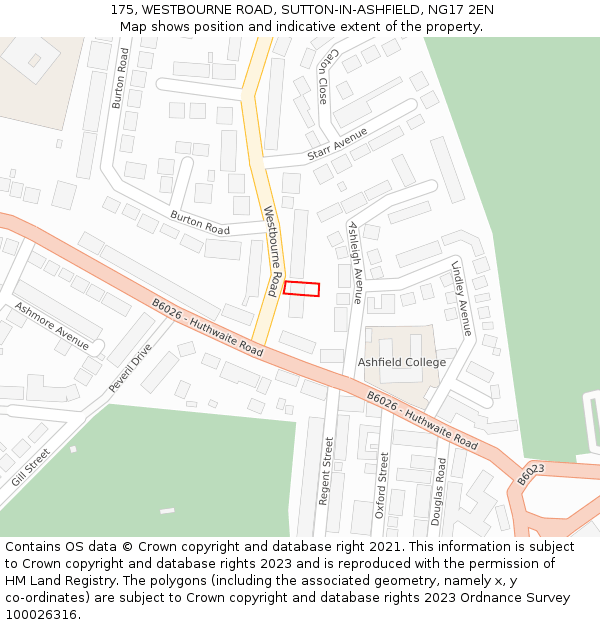 175, WESTBOURNE ROAD, SUTTON-IN-ASHFIELD, NG17 2EN: Location map and indicative extent of plot