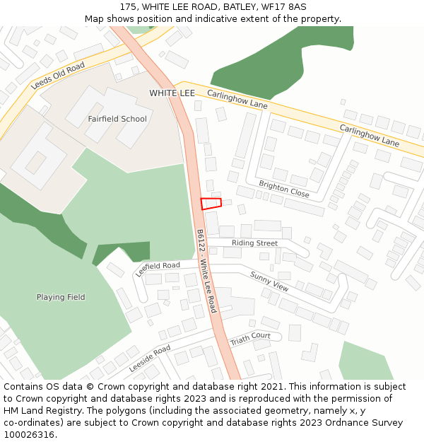 175, WHITE LEE ROAD, BATLEY, WF17 8AS: Location map and indicative extent of plot