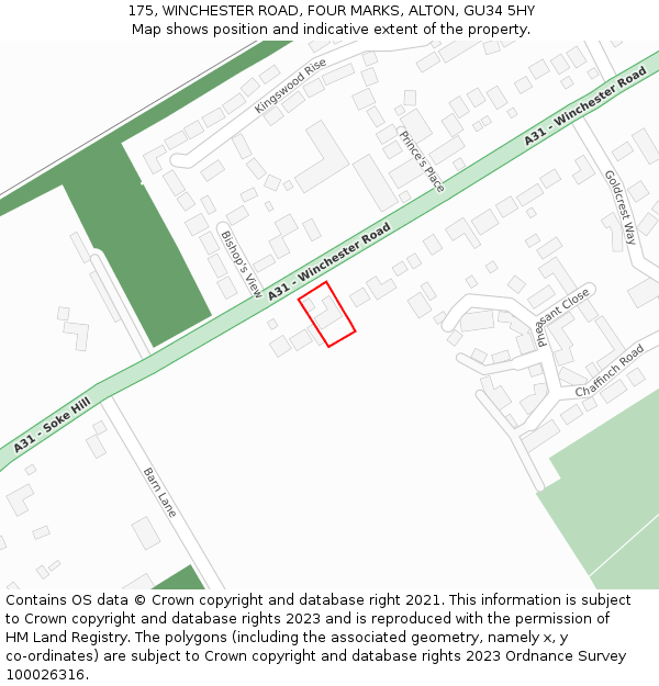 175, WINCHESTER ROAD, FOUR MARKS, ALTON, GU34 5HY: Location map and indicative extent of plot