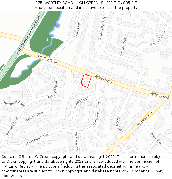 175, WORTLEY ROAD, HIGH GREEN, SHEFFIELD, S35 4LT: Location map and indicative extent of plot