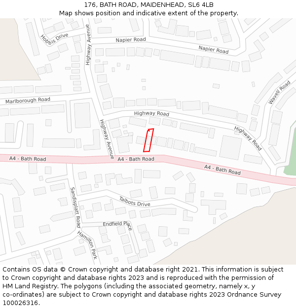 176, BATH ROAD, MAIDENHEAD, SL6 4LB: Location map and indicative extent of plot