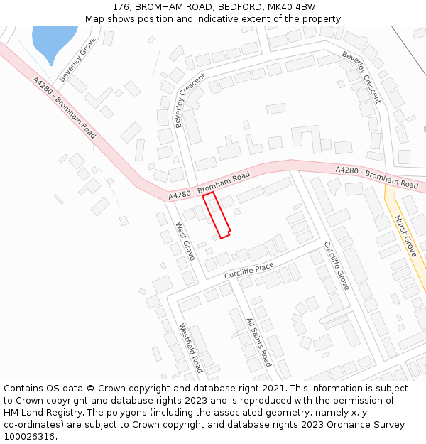 176, BROMHAM ROAD, BEDFORD, MK40 4BW: Location map and indicative extent of plot