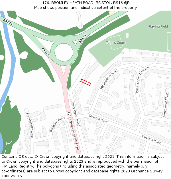 176, BROMLEY HEATH ROAD, BRISTOL, BS16 6JB: Location map and indicative extent of plot