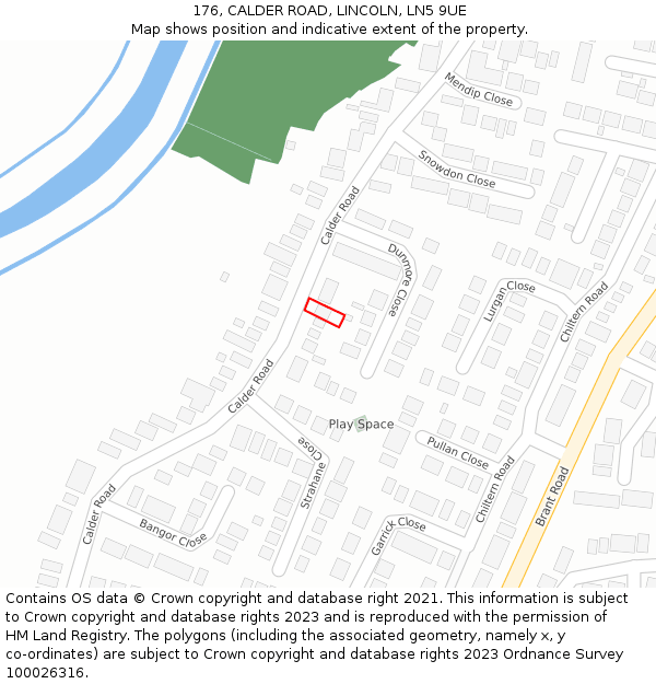 176, CALDER ROAD, LINCOLN, LN5 9UE: Location map and indicative extent of plot