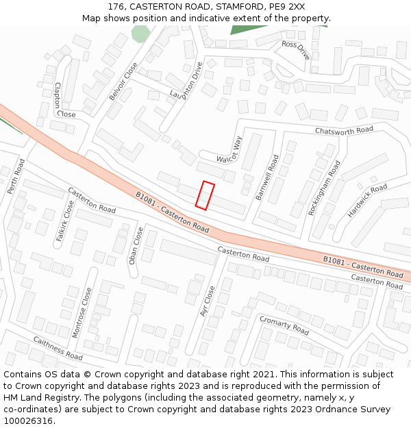 176, CASTERTON ROAD, STAMFORD, PE9 2XX: Location map and indicative extent of plot