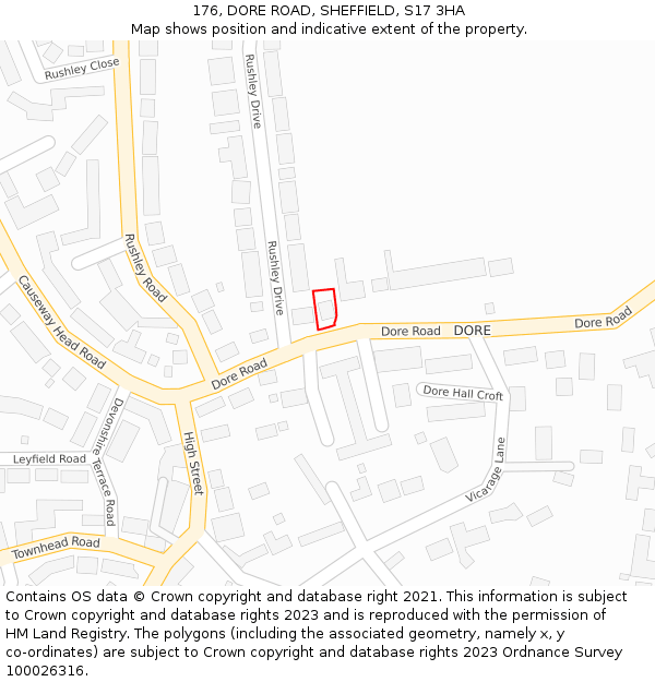176, DORE ROAD, SHEFFIELD, S17 3HA: Location map and indicative extent of plot