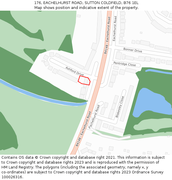 176, EACHELHURST ROAD, SUTTON COLDFIELD, B76 1EL: Location map and indicative extent of plot