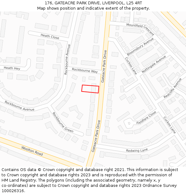 176, GATEACRE PARK DRIVE, LIVERPOOL, L25 4RT: Location map and indicative extent of plot