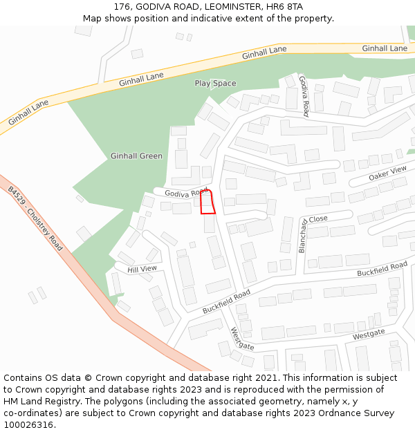 176, GODIVA ROAD, LEOMINSTER, HR6 8TA: Location map and indicative extent of plot