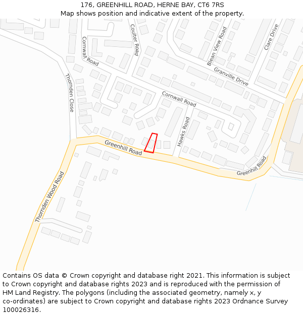 176, GREENHILL ROAD, HERNE BAY, CT6 7RS: Location map and indicative extent of plot