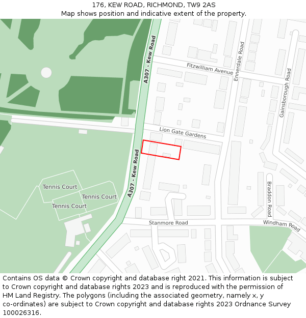 176, KEW ROAD, RICHMOND, TW9 2AS: Location map and indicative extent of plot