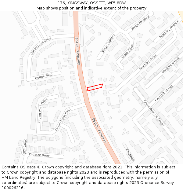 176, KINGSWAY, OSSETT, WF5 8DW: Location map and indicative extent of plot