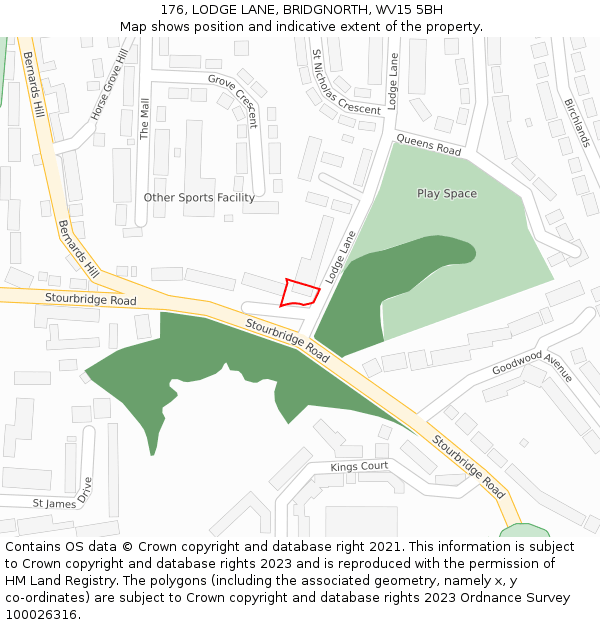 176, LODGE LANE, BRIDGNORTH, WV15 5BH: Location map and indicative extent of plot