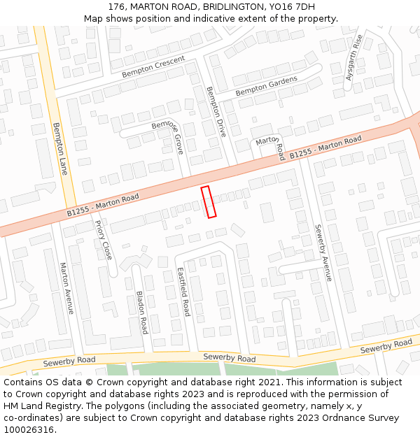 176, MARTON ROAD, BRIDLINGTON, YO16 7DH: Location map and indicative extent of plot