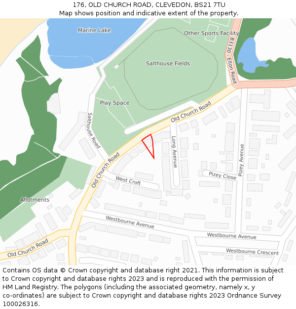 176, OLD CHURCH ROAD, CLEVEDON, BS21 7TU: Location map and indicative extent of plot