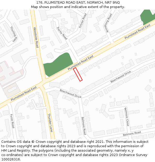 176, PLUMSTEAD ROAD EAST, NORWICH, NR7 9NQ: Location map and indicative extent of plot
