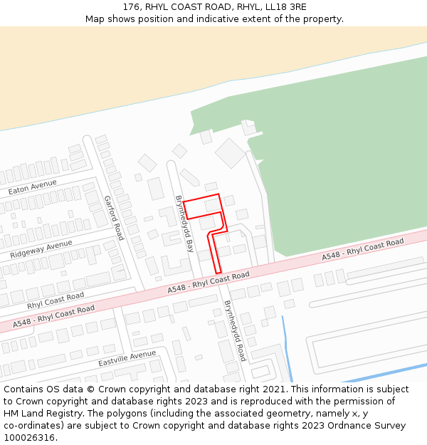 176, RHYL COAST ROAD, RHYL, LL18 3RE: Location map and indicative extent of plot