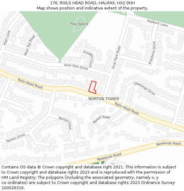 176, ROILS HEAD ROAD, HALIFAX, HX2 0NH: Location map and indicative extent of plot