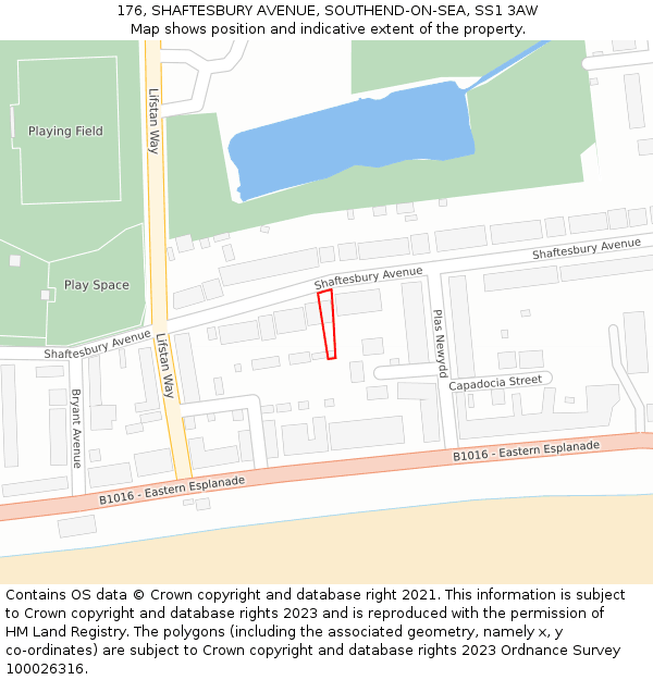 176, SHAFTESBURY AVENUE, SOUTHEND-ON-SEA, SS1 3AW: Location map and indicative extent of plot