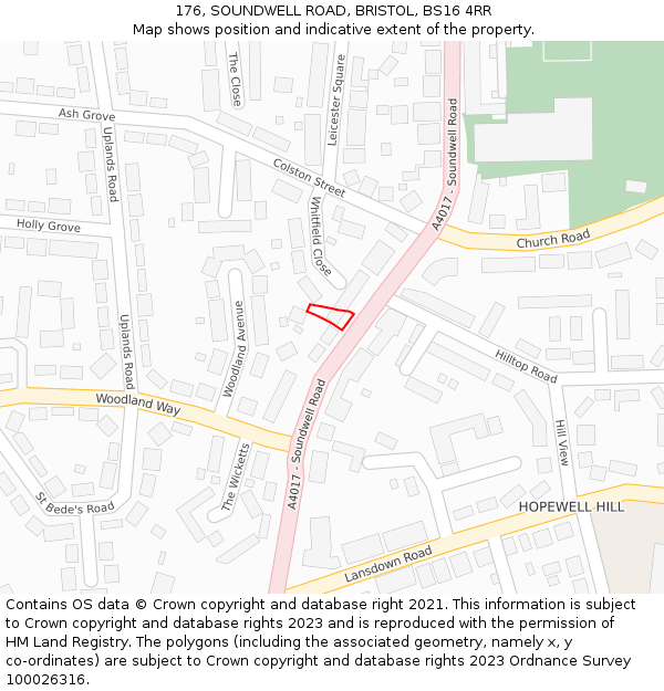 176, SOUNDWELL ROAD, BRISTOL, BS16 4RR: Location map and indicative extent of plot
