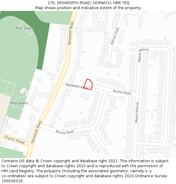 176, SPIXWORTH ROAD, NORWICH, NR6 7EQ: Location map and indicative extent of plot