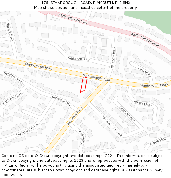 176, STANBOROUGH ROAD, PLYMOUTH, PL9 8NX: Location map and indicative extent of plot
