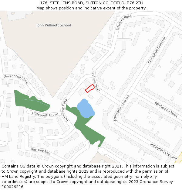 176, STEPHENS ROAD, SUTTON COLDFIELD, B76 2TU: Location map and indicative extent of plot