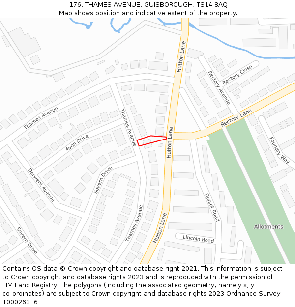 176, THAMES AVENUE, GUISBOROUGH, TS14 8AQ: Location map and indicative extent of plot