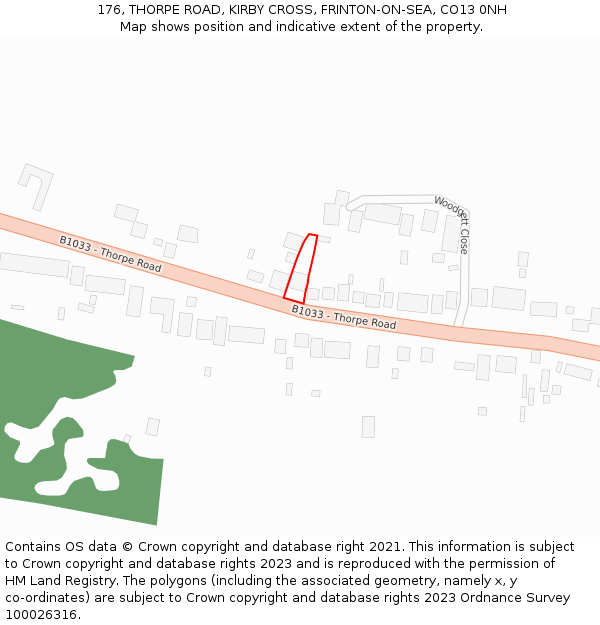 176, THORPE ROAD, KIRBY CROSS, FRINTON-ON-SEA, CO13 0NH: Location map and indicative extent of plot